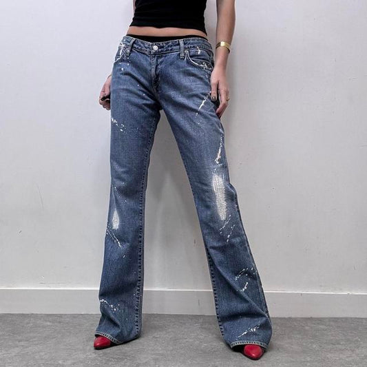 Flared distressed flared painted jeans