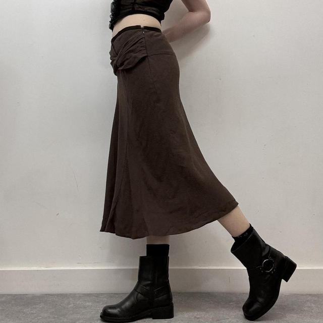 Brown bias flare midi skirt