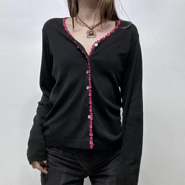 Black ruffle lace ribbon cardigan