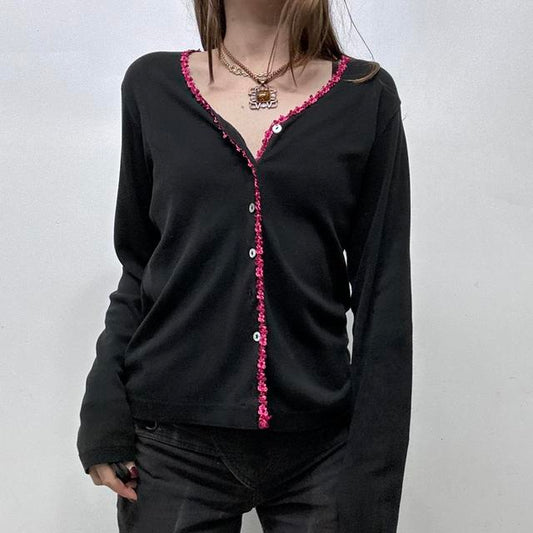 Black ruffle lace ribbon cardigan