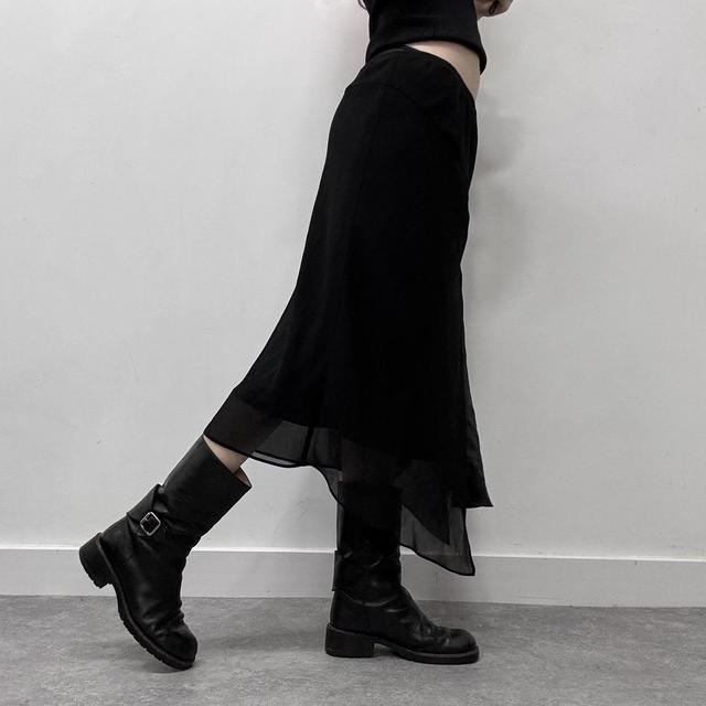 Black asymmetric midi skirt