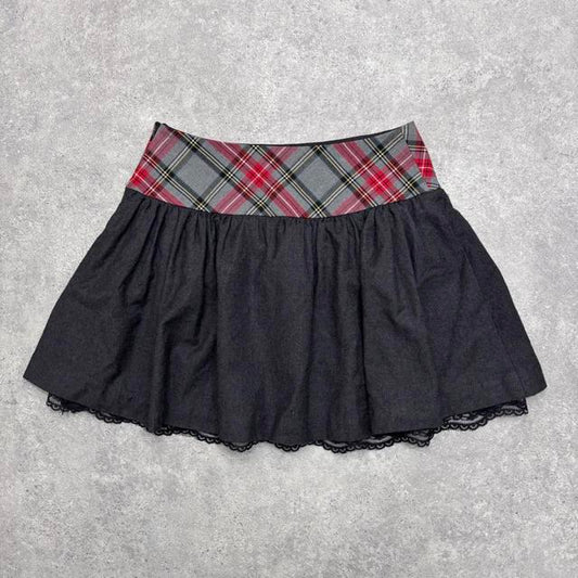 Tartan mini layered lace skirt