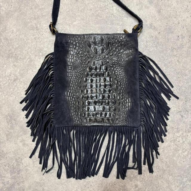 Leather fringe western croc bag
