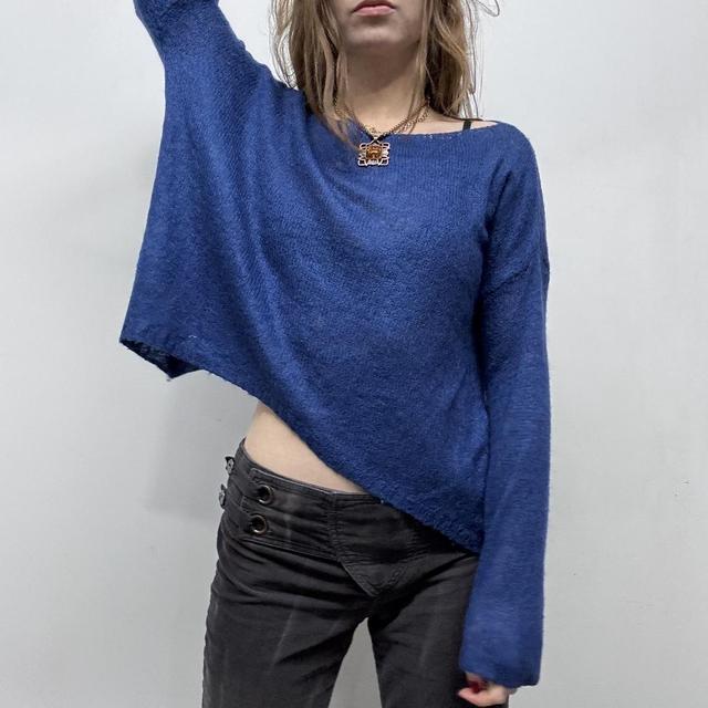 Slouchy sheer mohair wide neck jumper