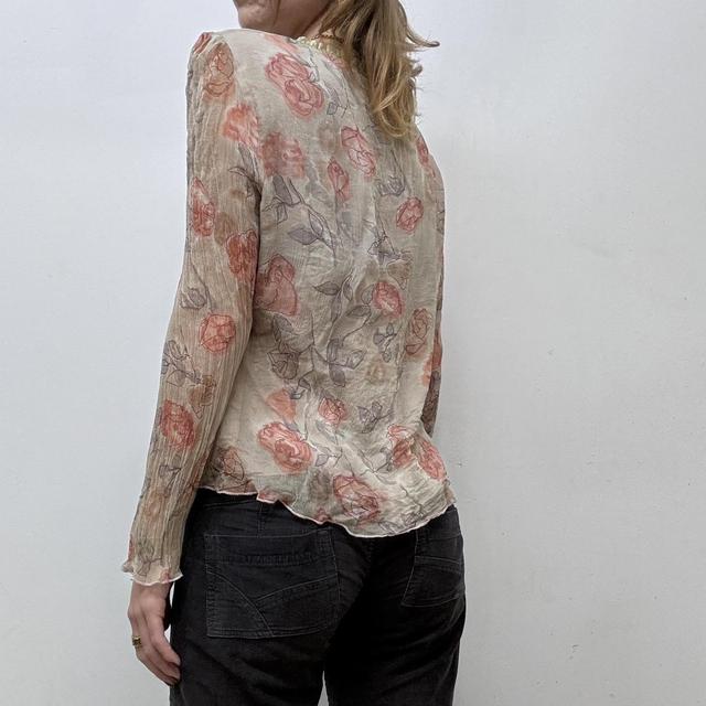 Sheer crinkle floral lace up fairy shirt