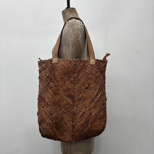 Distressed tan suede leather tote bag