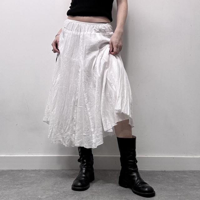 White crinkle pleated midi skirt
