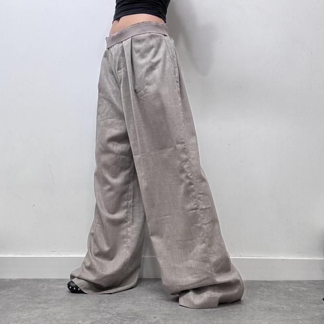 Beige oversized wide leg wool trousers