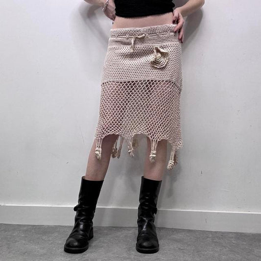 Cream crochet lace sheer midi skirt