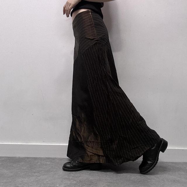 Brown satin pinstripe maxi skirt