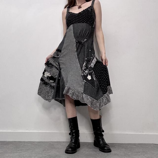 Black grunge patchwork dress