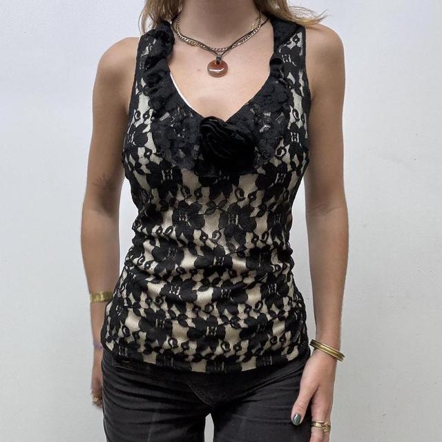Sheer black lace cami vest