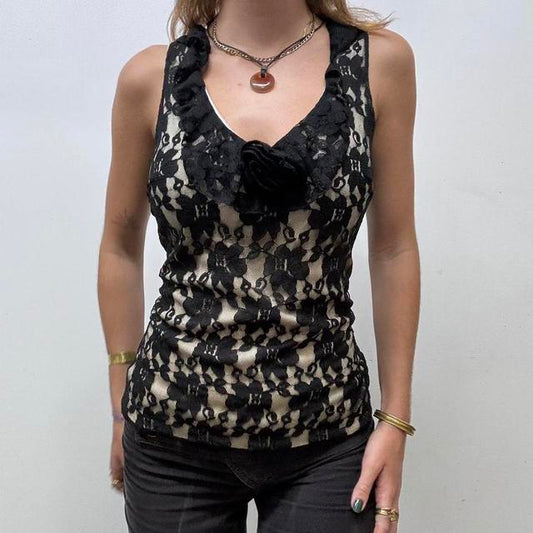 Sheer black lace cami vest