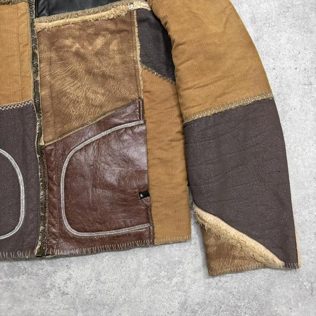 Faux leather sheepskin patchwork jacket
