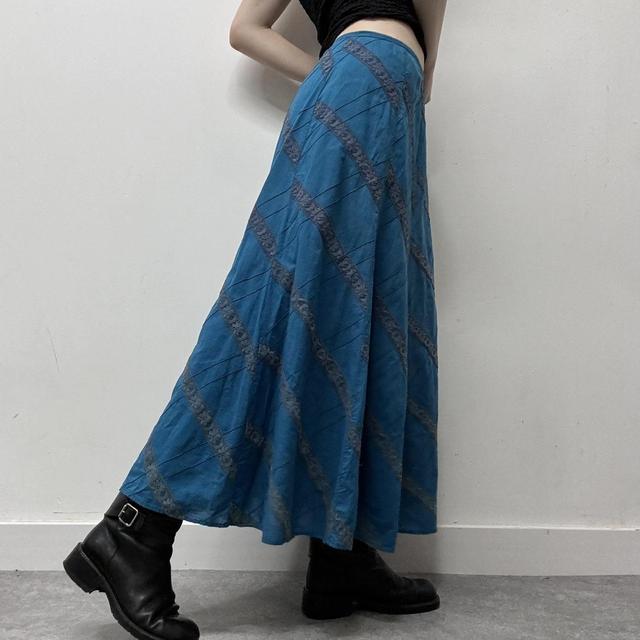 Blue lace flared skirt