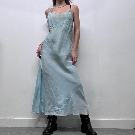 Blue sheer layered lace maxi dress