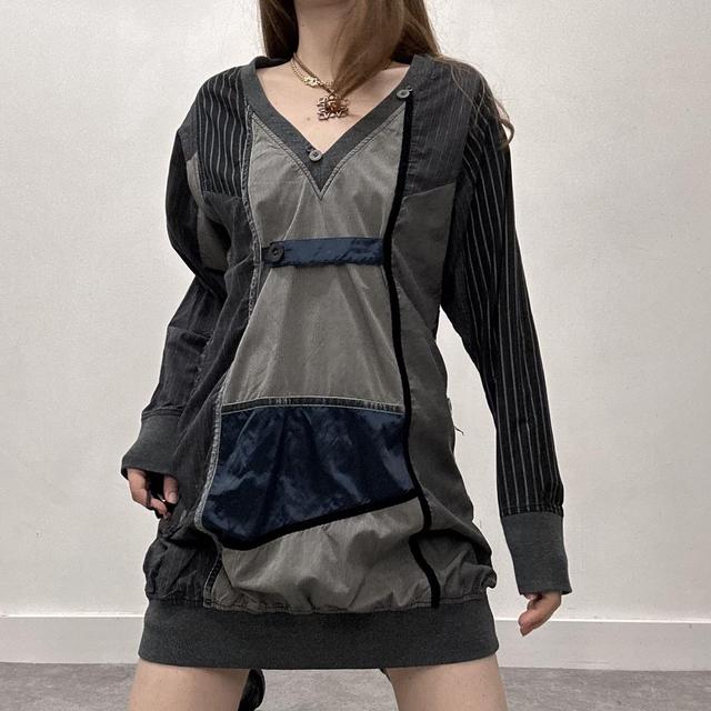 Structured puff cargo patchwork dress