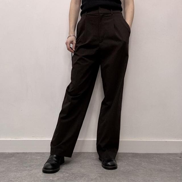Brown uniqlo suit wide leg trousers