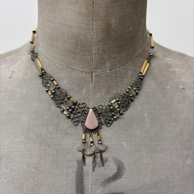 Layered silver chain crystal necklace