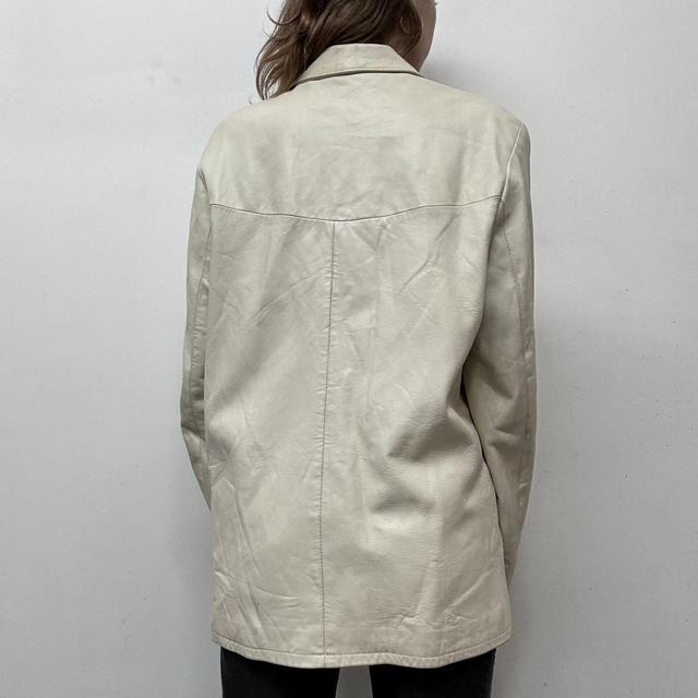 Cream minimalist leather blazer jacket