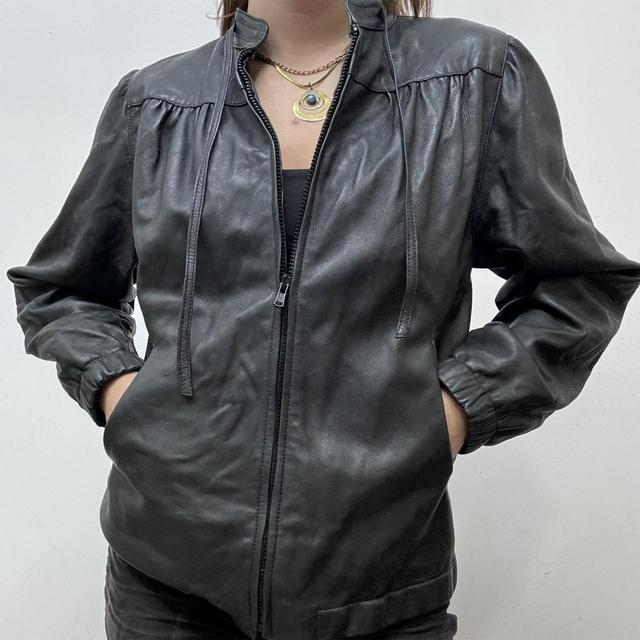 Black ruched leather jacket