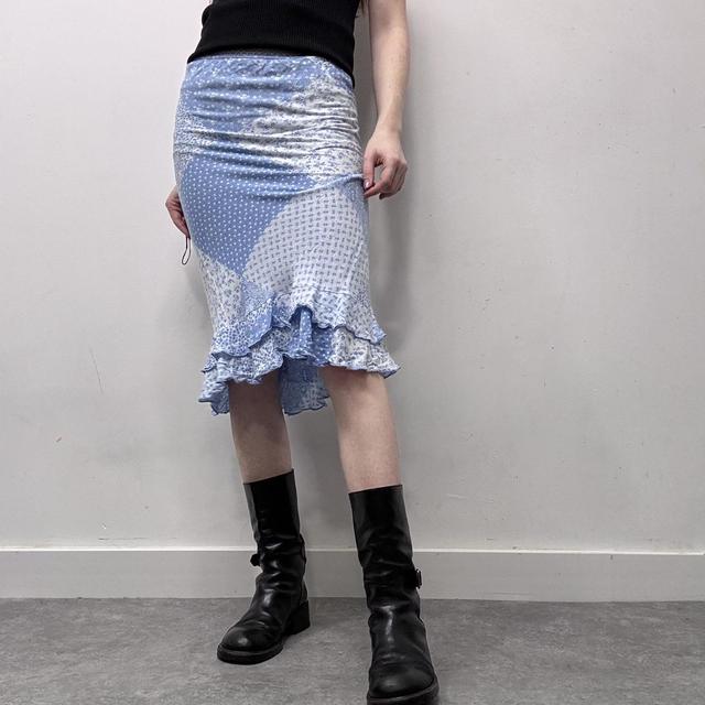 Patchwork floral printed bias cut midi skirt