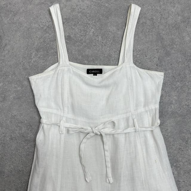 White linen pleated midi dress
