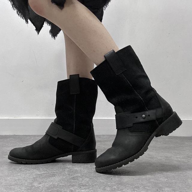 Black suede biker boots
