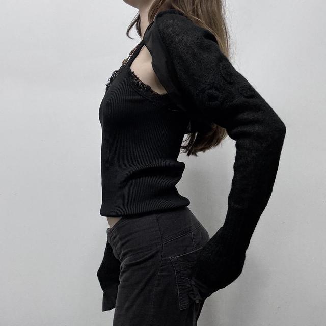 Sheer mohair knit cropped sleeve cardigan