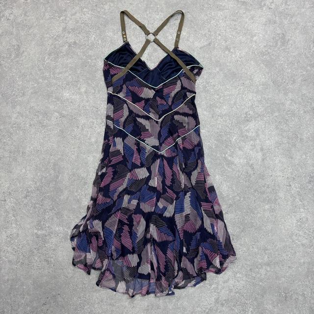 Graphic patterned flared silk flutter dress