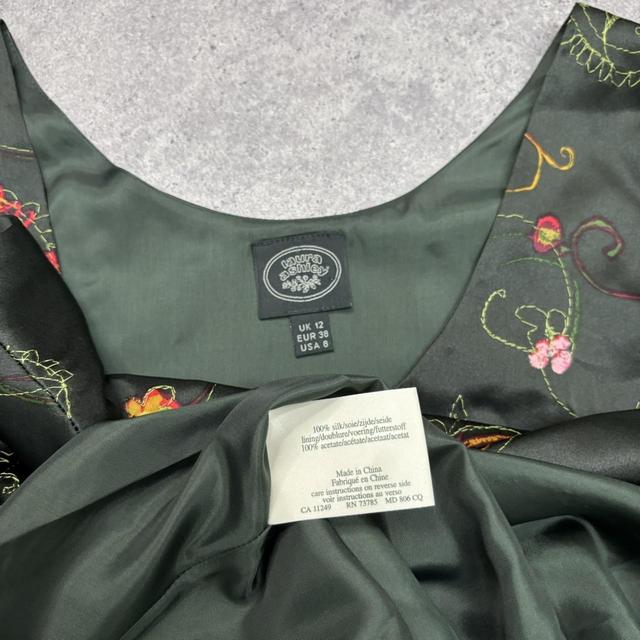 Dark green silk bias cut embroidery dress