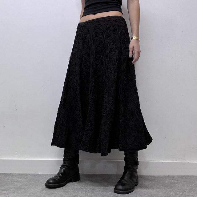 Black lace grunge flared maxi skirt