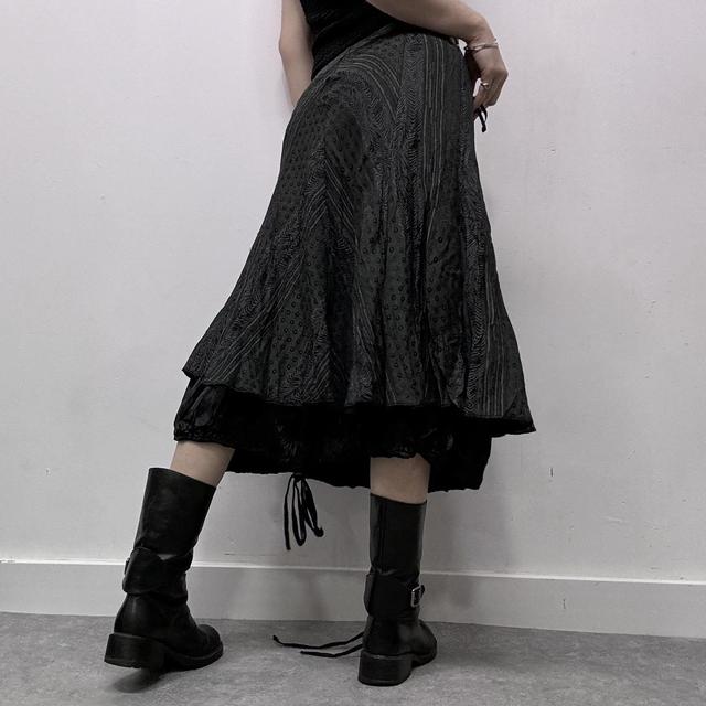 Layered pinstripe puff balloon midi skirt