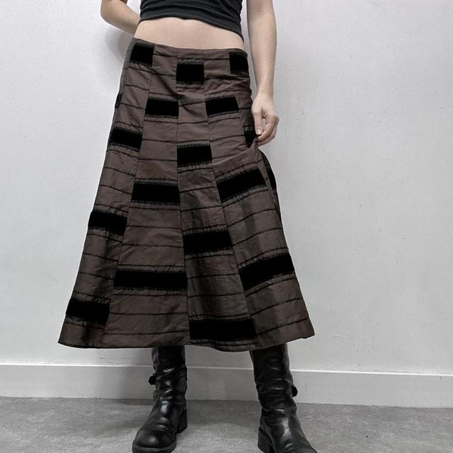 Brown satin striped velvet skirt
