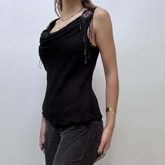 Vintage black drape beaded cami