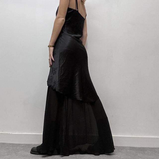 Black satin layered maxi dress