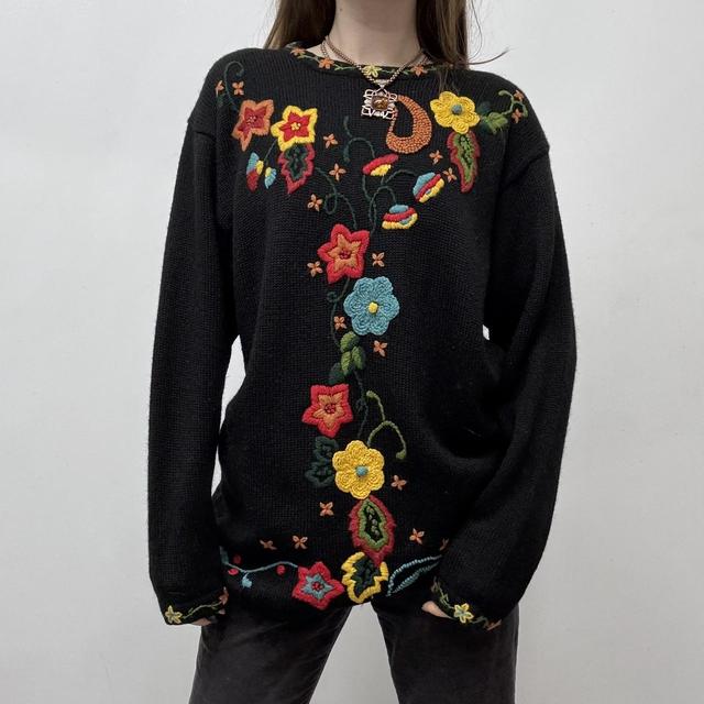 Black vintage flower knitted jumper