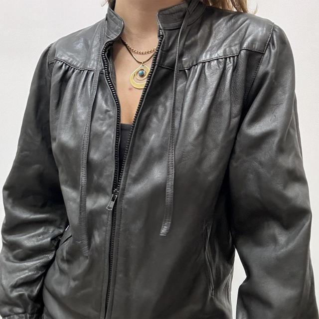 Black ruched leather jacket