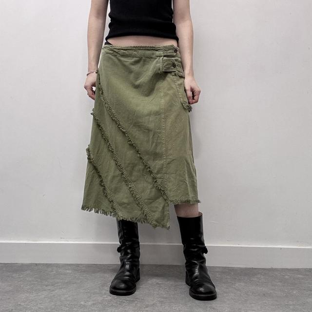 Asymmetric flared midi green fairy skirt