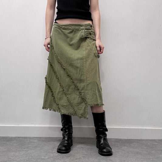 Asymmetric flared midi green fairy skirt