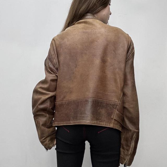 Brown leather slouchy biker jacket