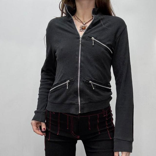 Black fitted slouchy zip cardigan