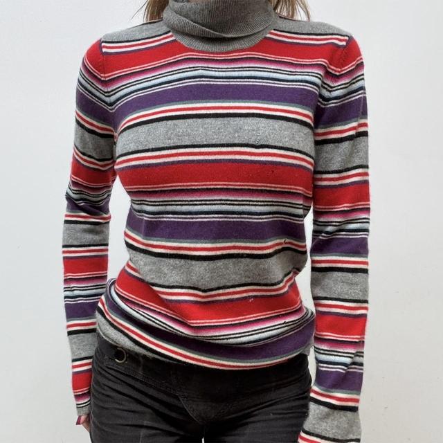 Cashmere strip jumper roll-neck