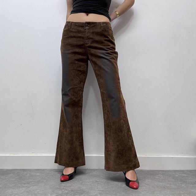 Brown distressed flared suede style jeans