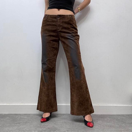 Brown distressed flared suede style jeans