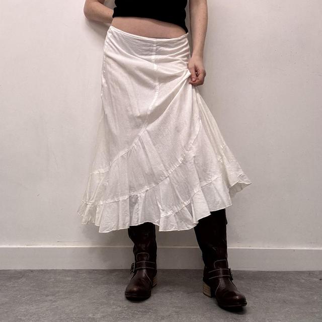White cotton flared maxi skirt