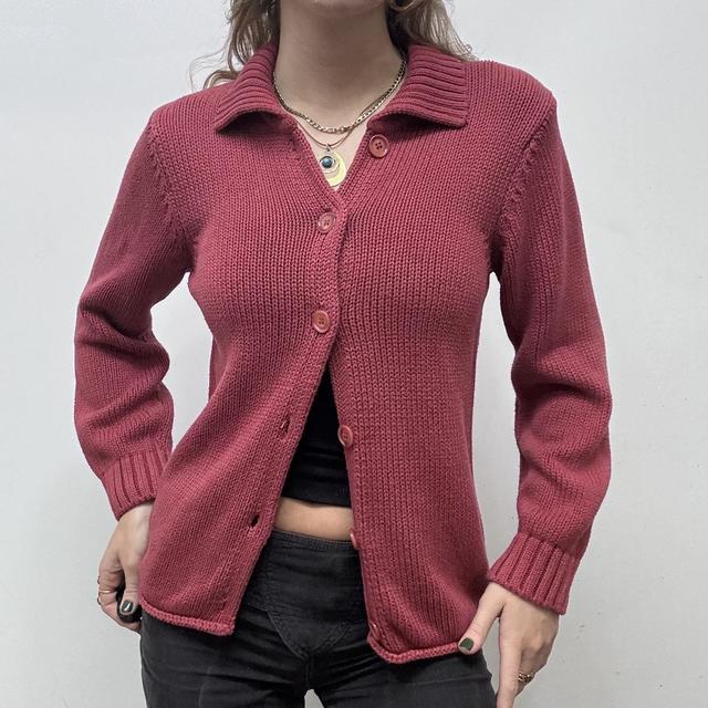 Red chunky cotton knit cardigan