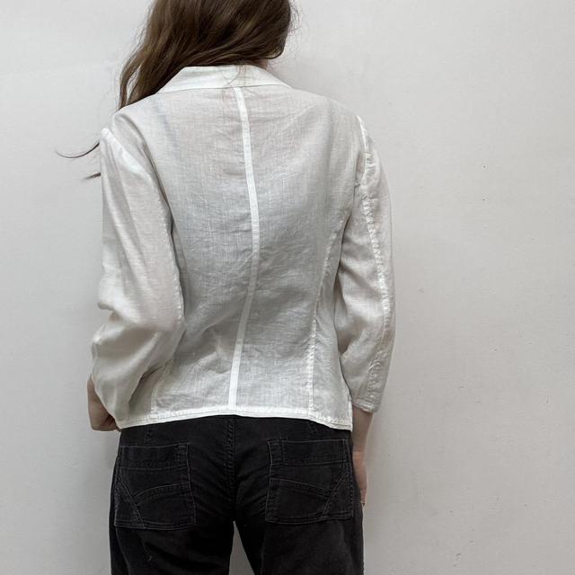 White linen cropped millitary top