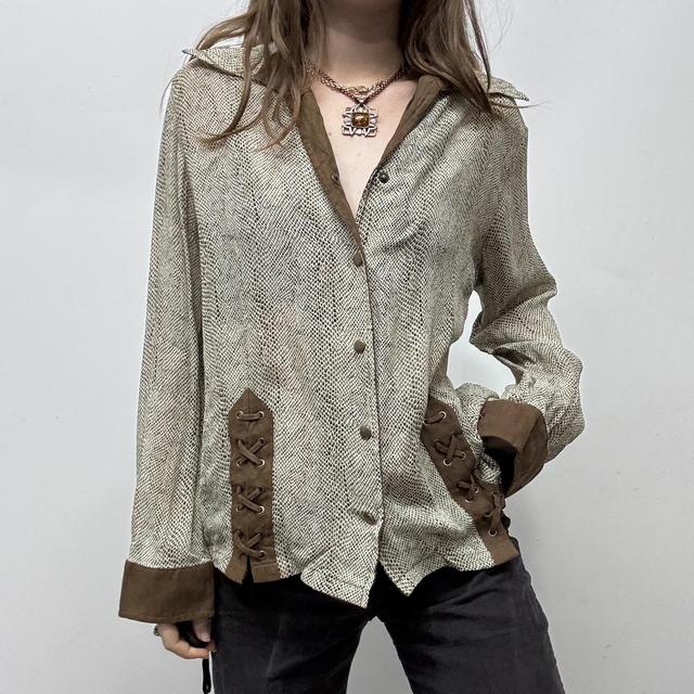 Brown snake patterned lace up shirt