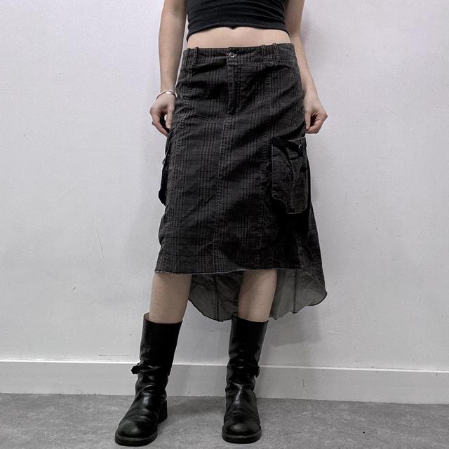 Checked brown cargo asymmetric skirt